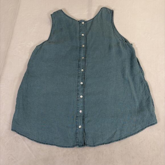 Sigrid Olsen 100% Linen Green Sleeveless Tank Top XL Buttons Up the Back Charity - Picture 7 of 8